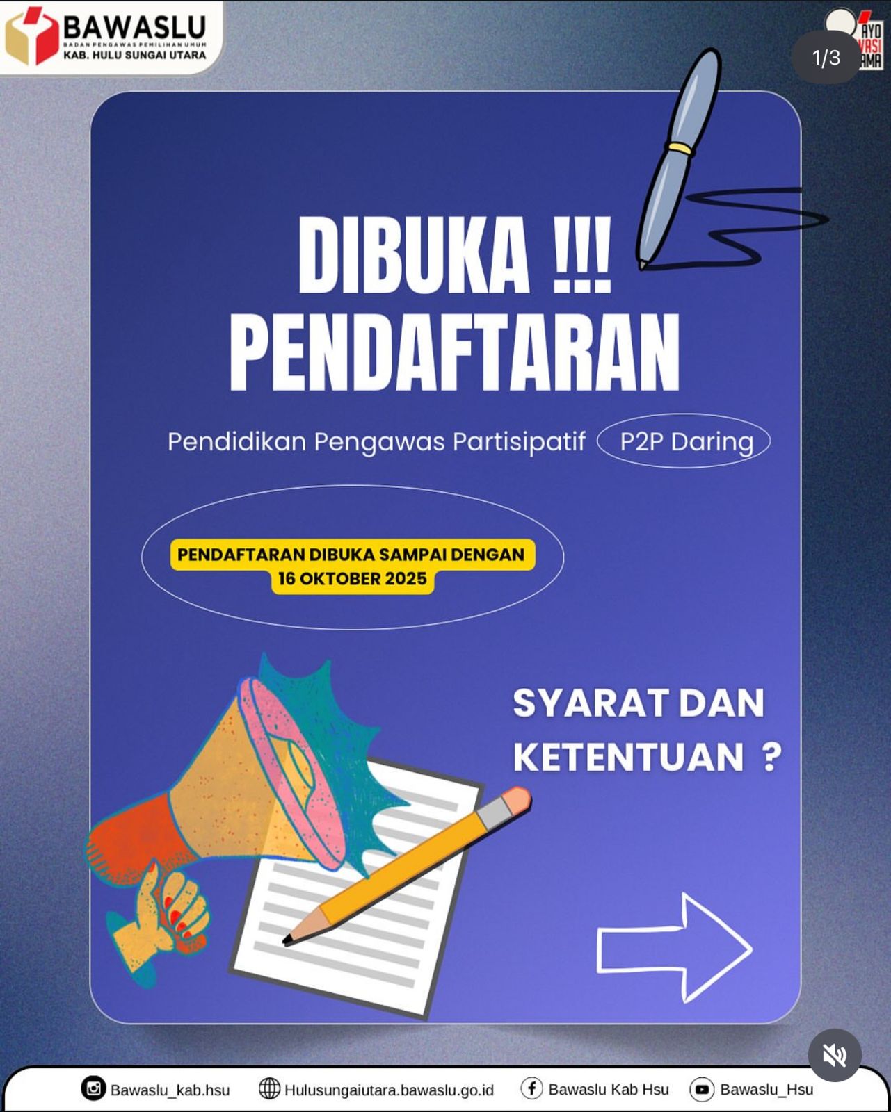 Dibuka Pendaftaran Pendidikan Pengawas Partisipatif (P2P Daring)