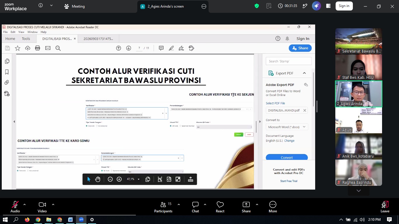Bawaslu HSU hadiri Zoom Pembahasan Alur Verifikasi Cuti Sekretariat